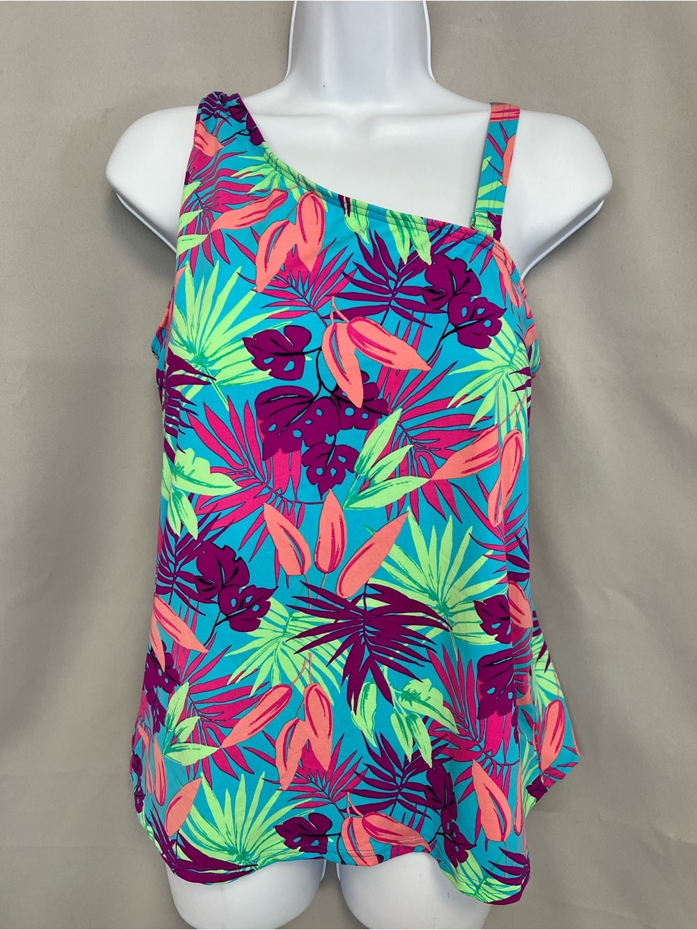 Lands' End Tropical One-Shoulder Camisole - Teal Multi